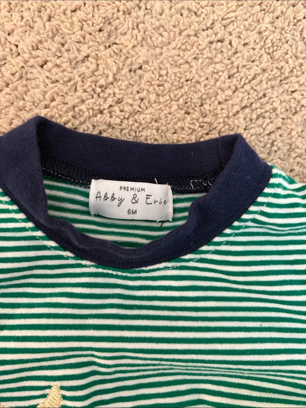 Striped Green & White Baby Onesie with Yellow Dog Applique